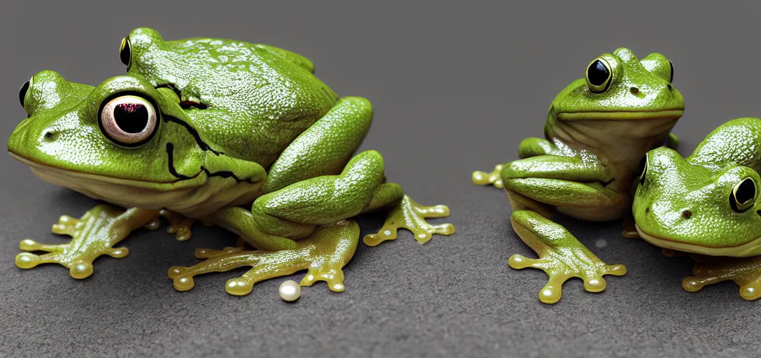 Image similar to three - headed frog holding a pearl ; 8 k, unreal engine