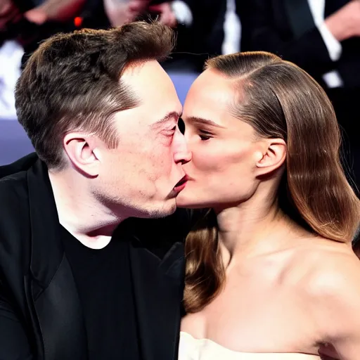 Prompt: Elon Musk kissing Natalie Portman