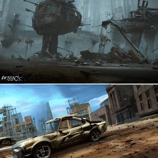 Image similar to xbox vs playstation, post apocalyptic, hd, unreal engine, cinematic