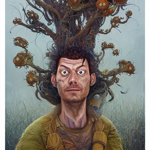 Prompt: fungus mohawk projector portrait by gaston bussierre and charles vess and james jean and erik jones and rhads, inspired by rick and morty, epic, funny, huge scale, beautiful fine face features, intricate high details, sharp, ultradetailed