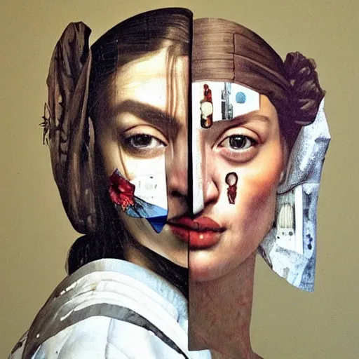 Image similar to portrait of a woman by Sandra Chevrier and Vermeer