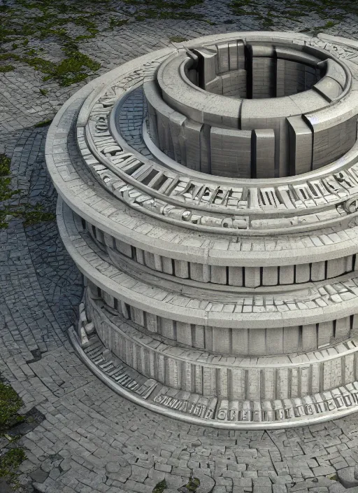 Image similar to highly detailed realistic architecture 3 d render of a futurisctic stele made from coin stacks standing in a city park, archdaily, made in unreal engine 4 octane render