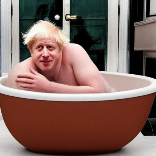 Prompt: boris johnson in a bathtub filled with beans