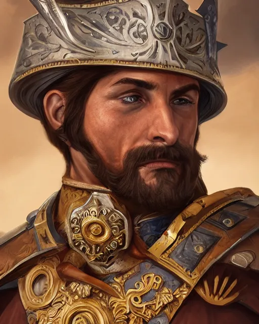 Prompt: ultrarealistic illustration of a pompous spanish conquistador by filipe pagliuso and justin gerard, symmetric, detailed, intricate, anatomy, facial features, digital painting, treasure planet color scheme, masterpiece, sharp focus