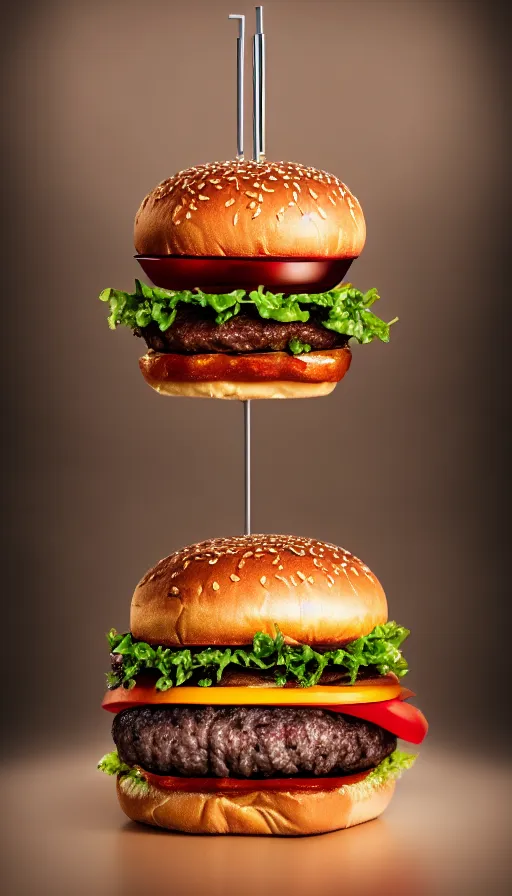 Prompt: an infinite burger, symmetry, cinematic, elegant, expensive, luxury materials, perfect light, perfect composition, dlsr photography, sharp focus, 4 k, ultra hd, sense of awe, by tiffany and swarovski