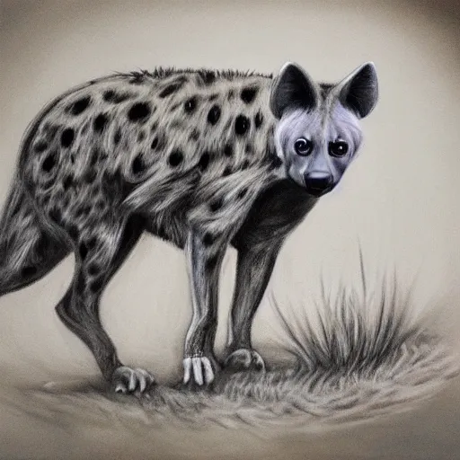 Image similar to highly detailed charcoal painting of a devilish hyena in the woods