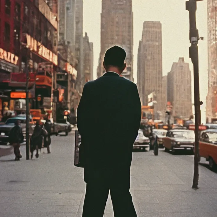 Prompt: medium format film portrait of a walking man in new york by street photographer, 1 9 6 0 s hasselblad film portrait of man, featured on unsplash, soft light photographed on colour vintage film