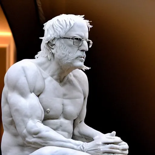 Image similar to The Hellenic marble sculpture of Bernie Sanders is a realistic representation of human anatomy, perfect anatomy, detailed sculpture, and has chiseled muscles that resemble God's.