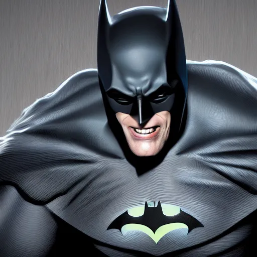 Image similar to Jim Carrey is Batman, hyperdetailed, artstation, cgsociety, 8k