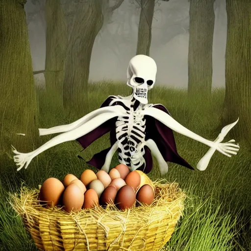 Image similar to stunning nature photo of grim reaper protecting its eggs, national geographic, photorealistic, 8K