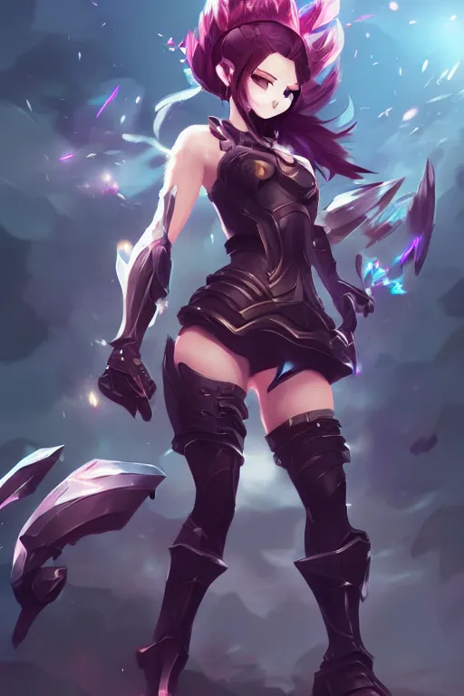 Image similar to pretty armored anime girl in a dynamic pose, fullbody art, in the style of league of legends, character concept art, by WLOP