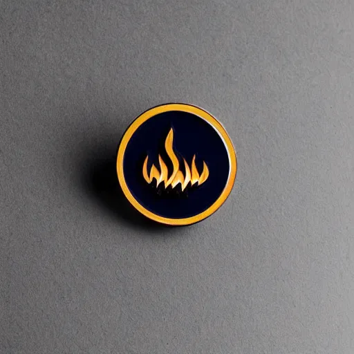 Image similar to a photo of a retro minimalistic clean fire warning enamel pin, studio lighting, behance