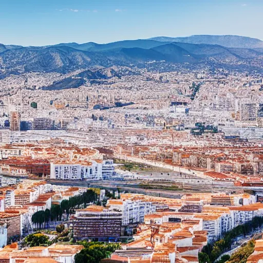 Image similar to la ciudad de malaga vista desde el cielo, fotorealista, 4 k, mucho detalle