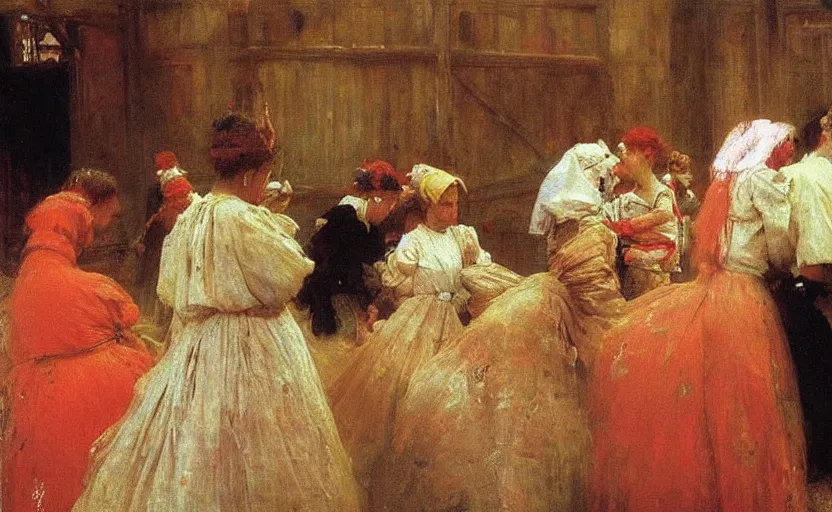 Image similar to high quality high detail painting by ilya repin, brides in a blood flooded house, hd