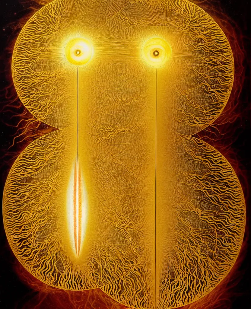 Image similar to a golden child radiates a unique canto'as above so below'while being ignited by the spirit of haeckel and robert fludd, breakthrough is iminent, glory be to the magic within, in honor of venus, painted by ronny khalil