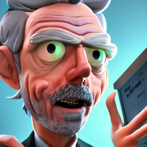 Image similar to Dr. Gregory House as Rick Sanchez from Rick and Morty, hyperrealistic, highly detailed, depth of field, High definition, 8k, octane render, artstation