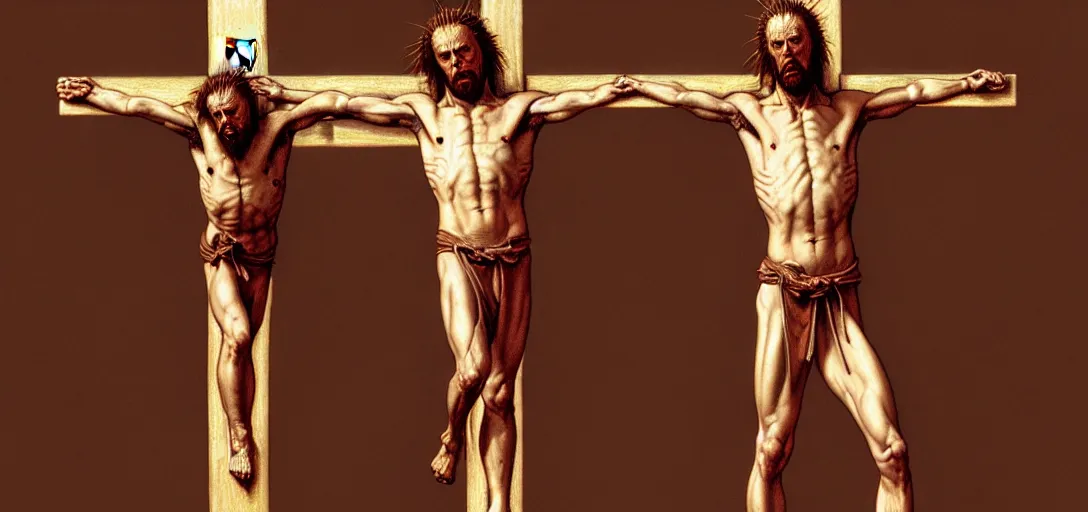 Prompt: beavis crucified on a cross, stigmata, hyperrealism, highly detailed, digital painting, artstation, concept art, matte, sharp focus, illustration, art by da vinci, artgerm and greg rutkowski and alphonse mucha