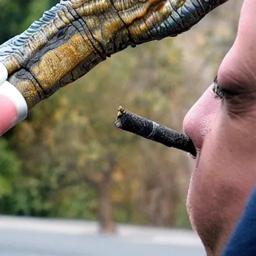 Image similar to dinosaur smoking a cigarette