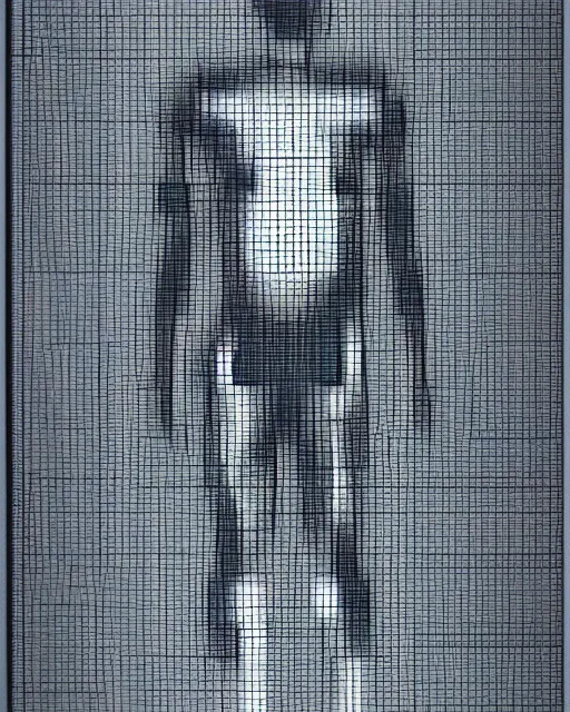 Prompt: pencil drawing of a male cyborg, monochrome, technical drawing, blueprints, grid paper