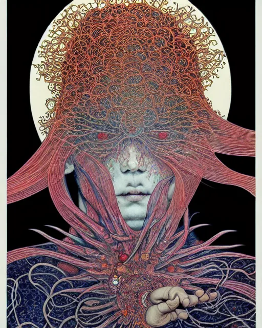 Image similar to human spirit breaking away from the body, conjuring psychedelic background, part by takato yamamoto, part by alex gray, ross tran, james jean, ultra realistic, highly detailed, 8 k, trending on artstation, cosmic, symmetry, masterpiece