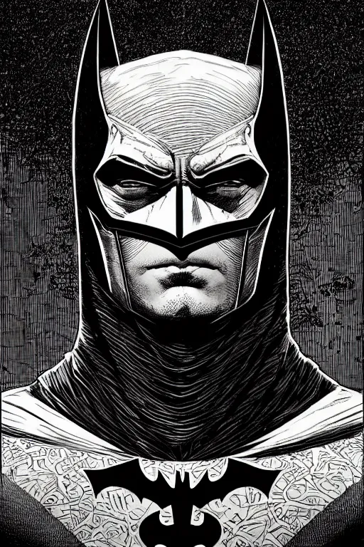 Image similar to colorful!!! batman portrait by laurie greasley and hans bellmer, ( ( etching by gustave dore ) ), ultraclear intricate, sharp focus, highly detailed digital painting illustration, concept art, masterpiece