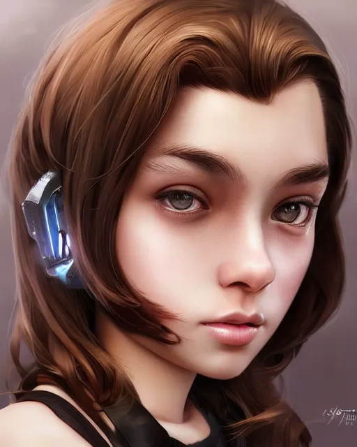 Image similar to 1 5 - year old girl with lush brown hair, large front teeth, and bright piercing brown eyes, hyper realistic face, beautiful eyes, character art, art by artgerm lau and wlop and and ilya kuvshinov and john singer sargent, hyperdetailed, symmetrical, cryengine, trending on artstation, digital art