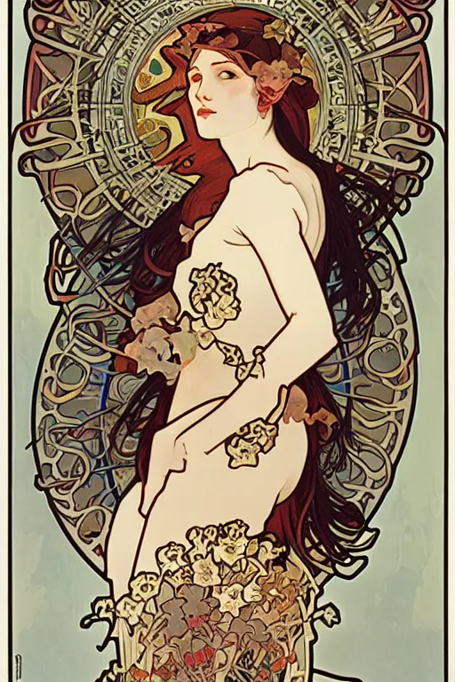 Image similar to pain(t) by alphonse mucha by james jean and by ross tran