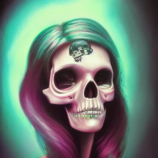 Image similar to Lofi vaporwave portrait skull,chalk, Pixar style, Tristan Eaton, Stanley Artgerm, Tom Bagshaw, Basil Gogos