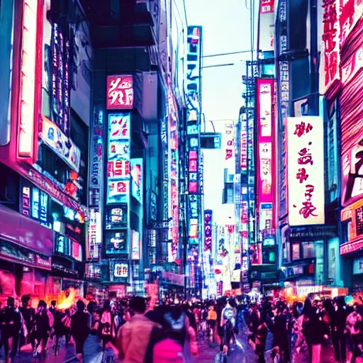 Image similar to a busy street filled with people in a futuristic tokyo with neon signs like blade runner 2 0 4 7