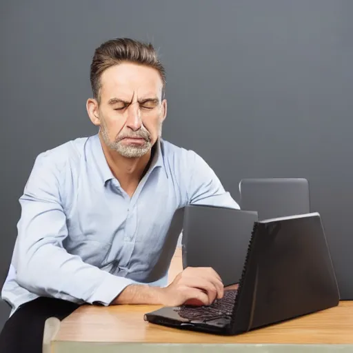 Image similar to annoyed man waiting for a friend in front of a computer