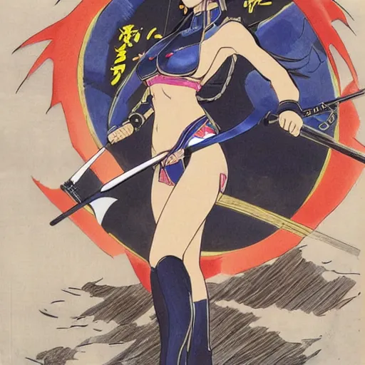 Prompt: raiden shogun of genshin impact wearing bikini and draw her sword between her chest, high quality official art