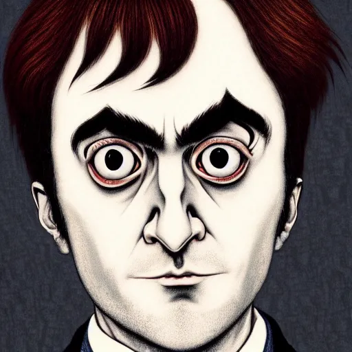 Prompt: a detailed portrait of Daniel Radclife as an owl in the style junji ito, 8k, ornate, intricate