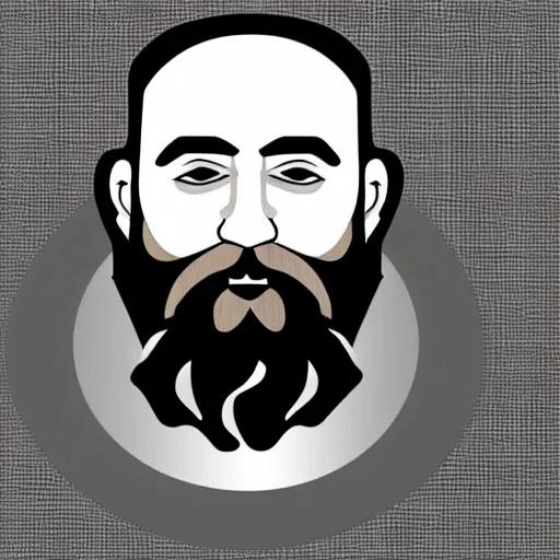 Image similar to bearded man turns bowl on woodlathe, vector art, simple, clean, black and white