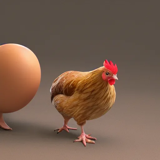 Image similar to a chicken being born out of an egg giving birth to the very same egg, concept art, digital art, 3 d render, unreal engine