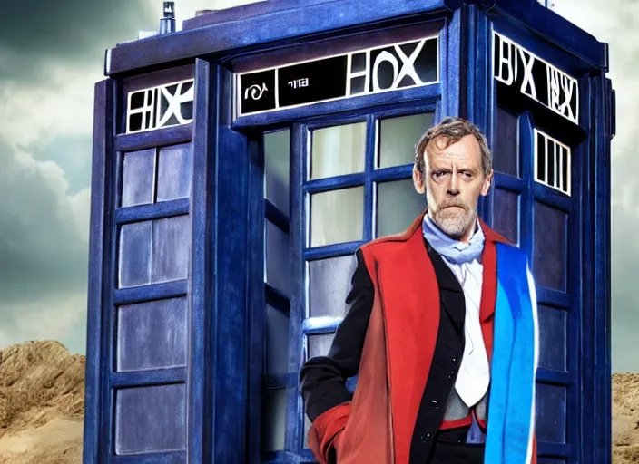 Image similar to film still of hugh laurie as doctor who in the tardis in the new doctor who series, 4 k