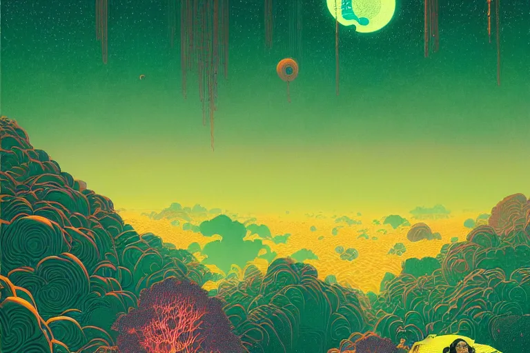 Prompt: stunning portrait of landscape by victo ngai, kilian eng vibrant colors, winning - award masterpiece, fantastically gaudy, aestheticly inspired by beksinski and dan mumford, 8 k upscale with simon stalenhag work, sitting on the cosmic cloudscape