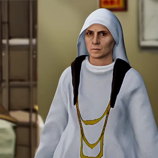 Image similar to catholic nun as a game character in gta 5, game graphics, game screenshot