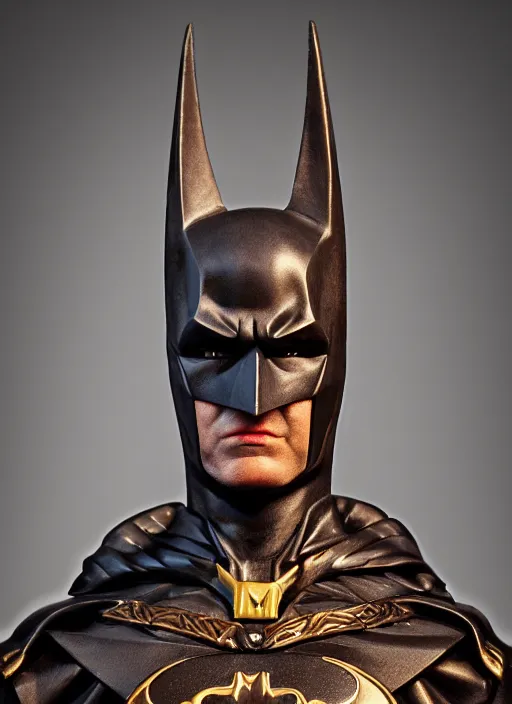Image similar to high intricate bust of an batman carved from wood in baroque style, studio light, maria panfilova, andrea savchenko, mike kime, ludovic plouffe, qi sheng luo, oliver cook, trending on artstation