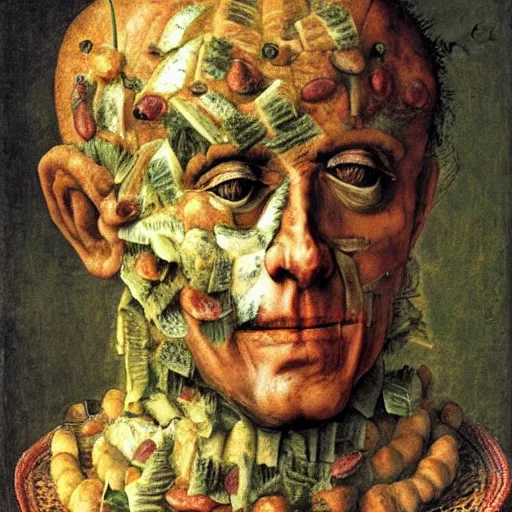 Image similar to julius caesar made of salad, by giuseppe arcimboldo