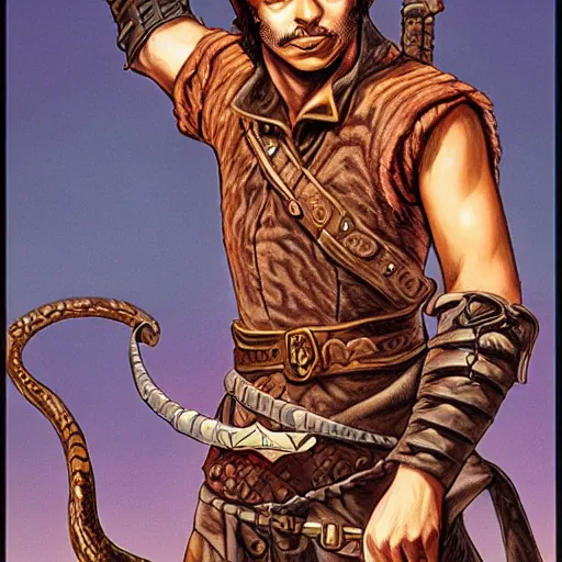 Prompt: a dnd character, a khajit swashbuckler, by larry elmore