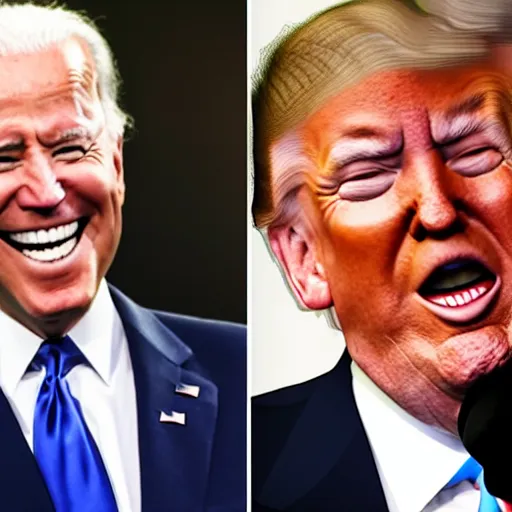 Image similar to joe biden laughing maniacally while donald trump cries in the background