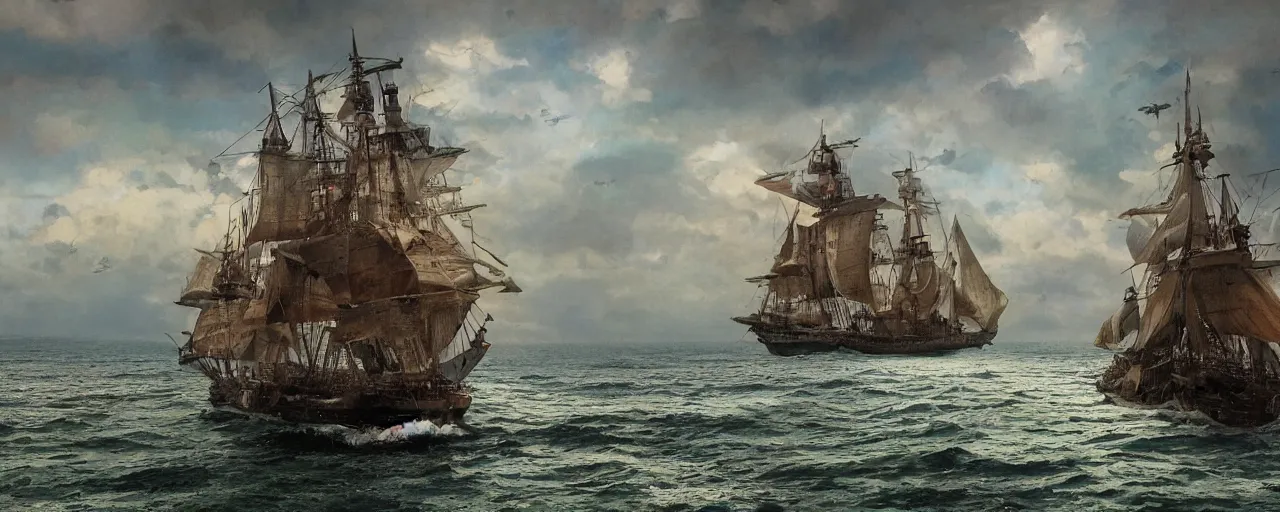 Prompt: A photo of one ship The black pearl in the distance the caribbean sea, telephoto lens, accurate, tropical, highly detailed, digital painting, concept art, sharp focus, photograph, warm, Andrés Dallimonti, greg rutkowski and alphonse mucha