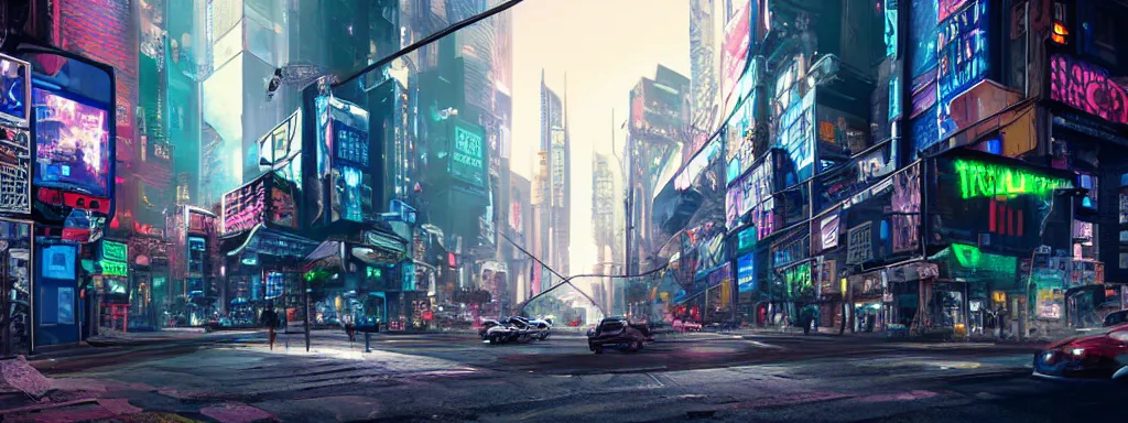 Prompt: Cyberpunk brooklyn street, photorealistic, large format photography, depth of field