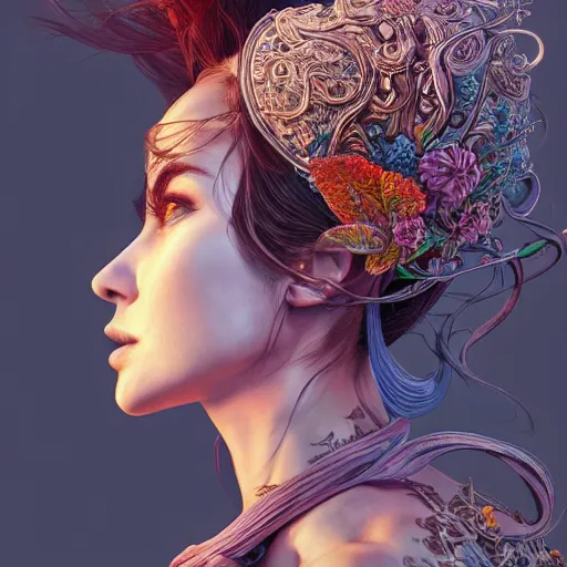 Image similar to the portrait of a blueberry that resembles an absurdly beautiful, graceful, elegant, sophisticated woman, an ultrafine hyperdetailed illustration by kim jung gi, irakli nadar, intricate linework, bright colors, octopath traveler, final fantasy, unreal engine 5 highly rendered, global illumination, radiant light, detailed and intricate environment