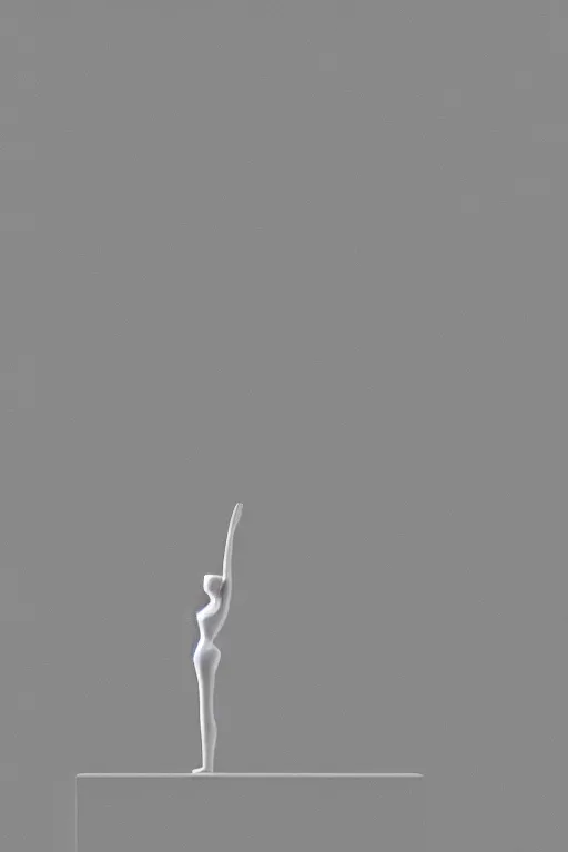 Image similar to delicate woman raising her hands looking to the sky, 3 d model statue by giacometti, intricate, highly detailed, hyper realistic, soft shadow