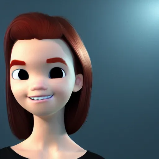 Prompt: a redhead girl wearing a black shirt, 3 d model, pixar style, octane render, trending on artstation, high definition