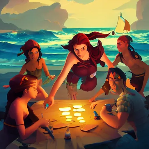 Image similar to painting mermaid treasure on sea of thieves game avatar hero smooth face median photoshop filter cutout vector, behance hd by jesper ejsing, by rhads, makoto shinkai and lois van baarle, ilya kuvshinov, rossdraws global illumination