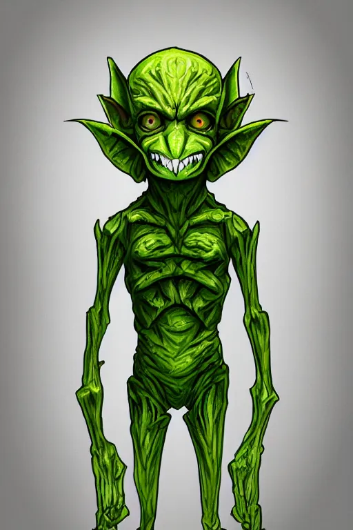 Image similar to a humanoid goblin broccoli monster, symmetrical, digital art, sharp focus, trending on art station, anime