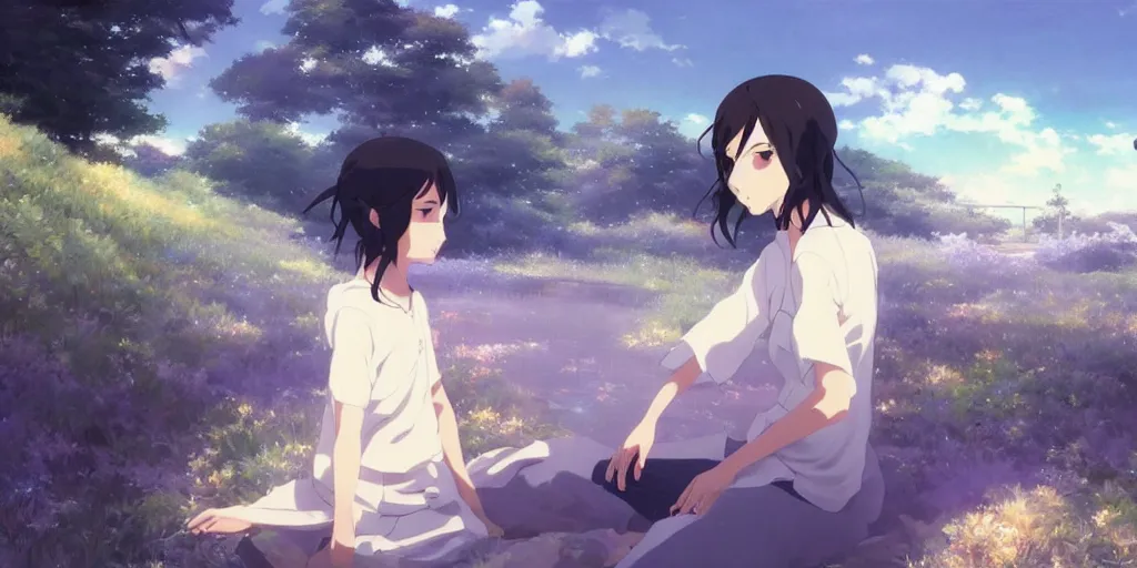 Image similar to girl ; the most beautiful painting in the world ; by makoto shinkai