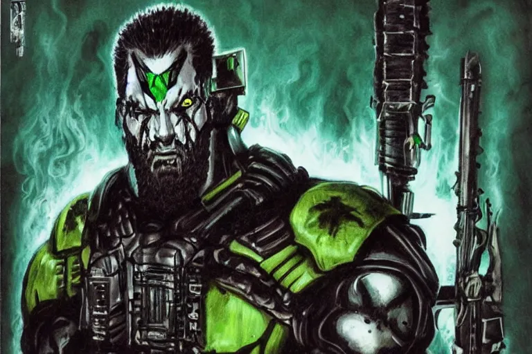 Prompt: wayne static as doom guy, highly detailed art